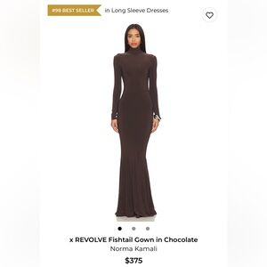 Norma Kamali brown fishtail gown worn once for wedding size small